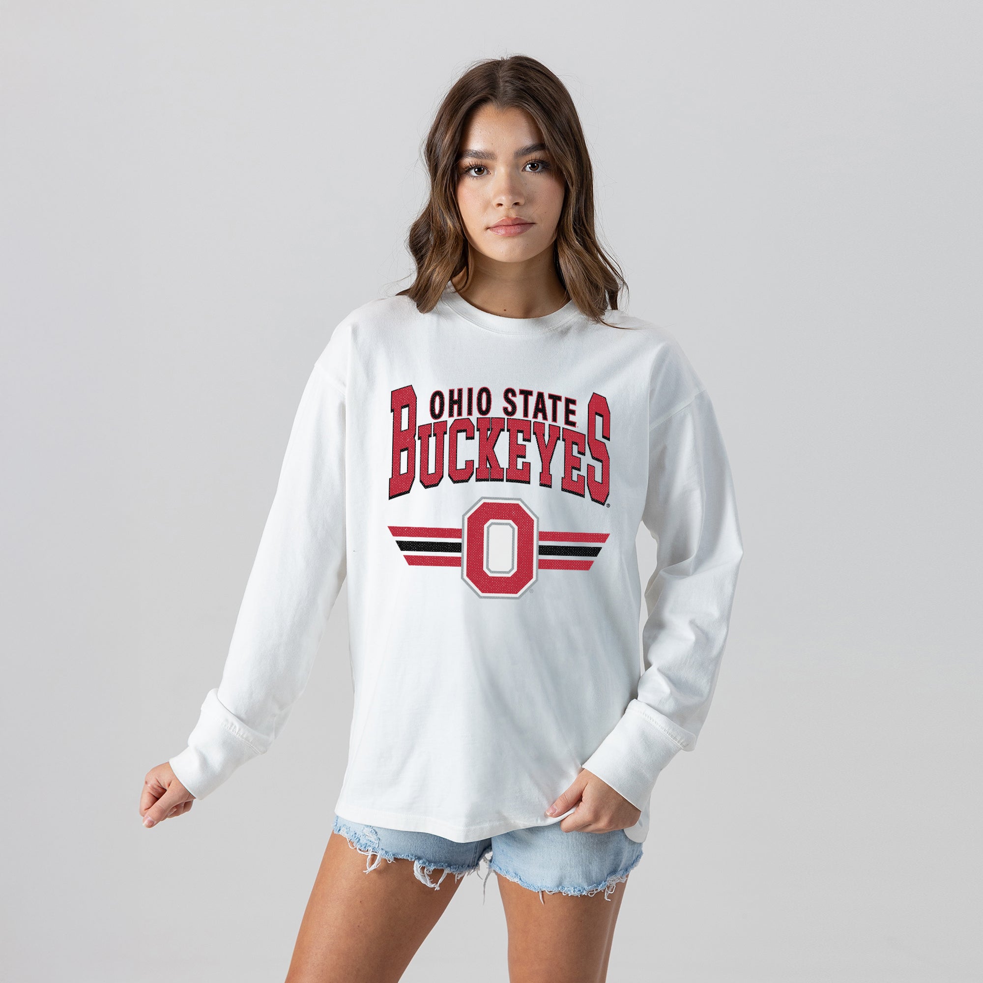 OHIO STATE BUCKEYES SWIFT STRIKE ESSENTIAL RELAXED FIT LONG SLEEVE TEE