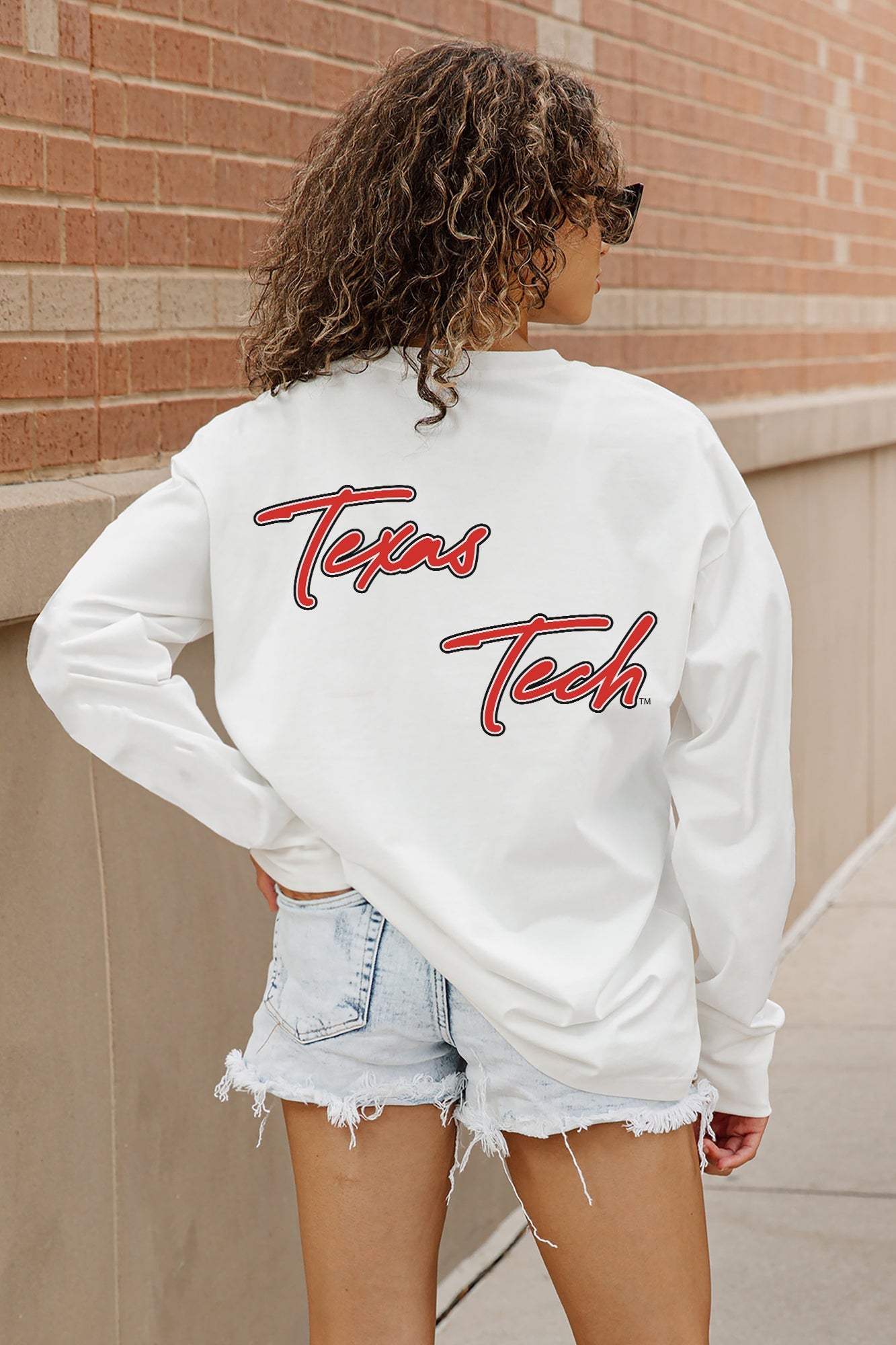 TEXAS TECH RED RAIDERS DOUBLE MOVE OVERSIZED LONG SLEEVE TEE WITH RIBBED NECKLINE AND CUFFS