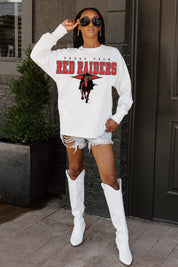 TEXAS TECH RED RAIDERS BIG GOALS OVERSIZED LONG SLEEVE TEE WITH RIBBED NECKLINE AND CUFFS