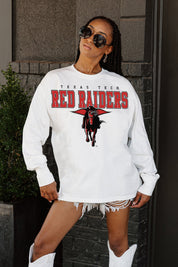 TEXAS TECH RED RAIDERS BIG GOALS OVERSIZED LONG SLEEVE TEE WITH RIBBED NECKLINE AND CUFFS