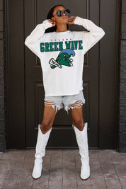 TULANE GREEN WAVE BIG GOALS OVERSIZED LONG SLEEVE TEE WITH RIBBED NECKLINE AND CUFFS