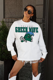 TULANE GREEN WAVE BIG GOALS OVERSIZED LONG SLEEVE TEE WITH RIBBED NECKLINE AND CUFFS