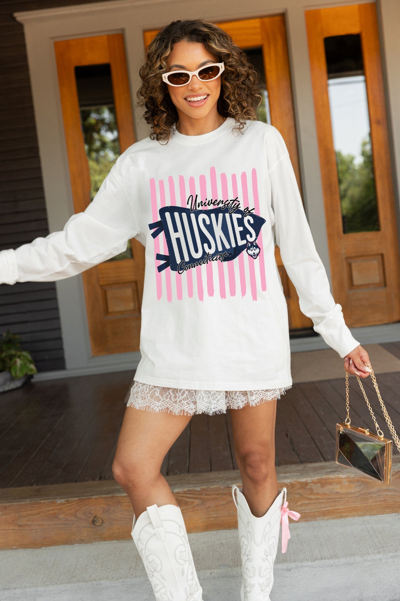 UCONN HUSKIES RALLY STRIPE ESSENTIAL RELAXED FIT LONG SLEEVE TEE