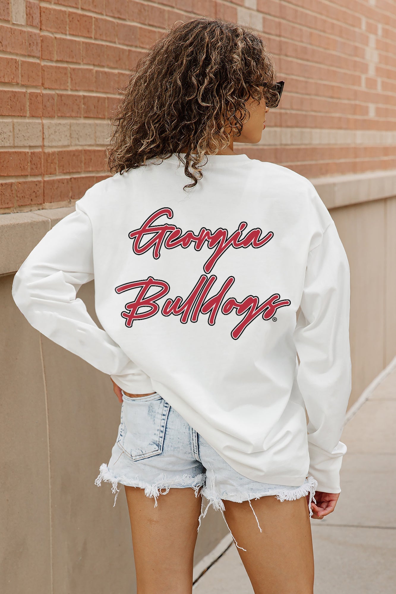 GEORGIA BULLDOGS DOUBLE MOVE OVERSIZED LONG SLEEVE TEE WITH RIBBED NECKLINE AND CUFFS