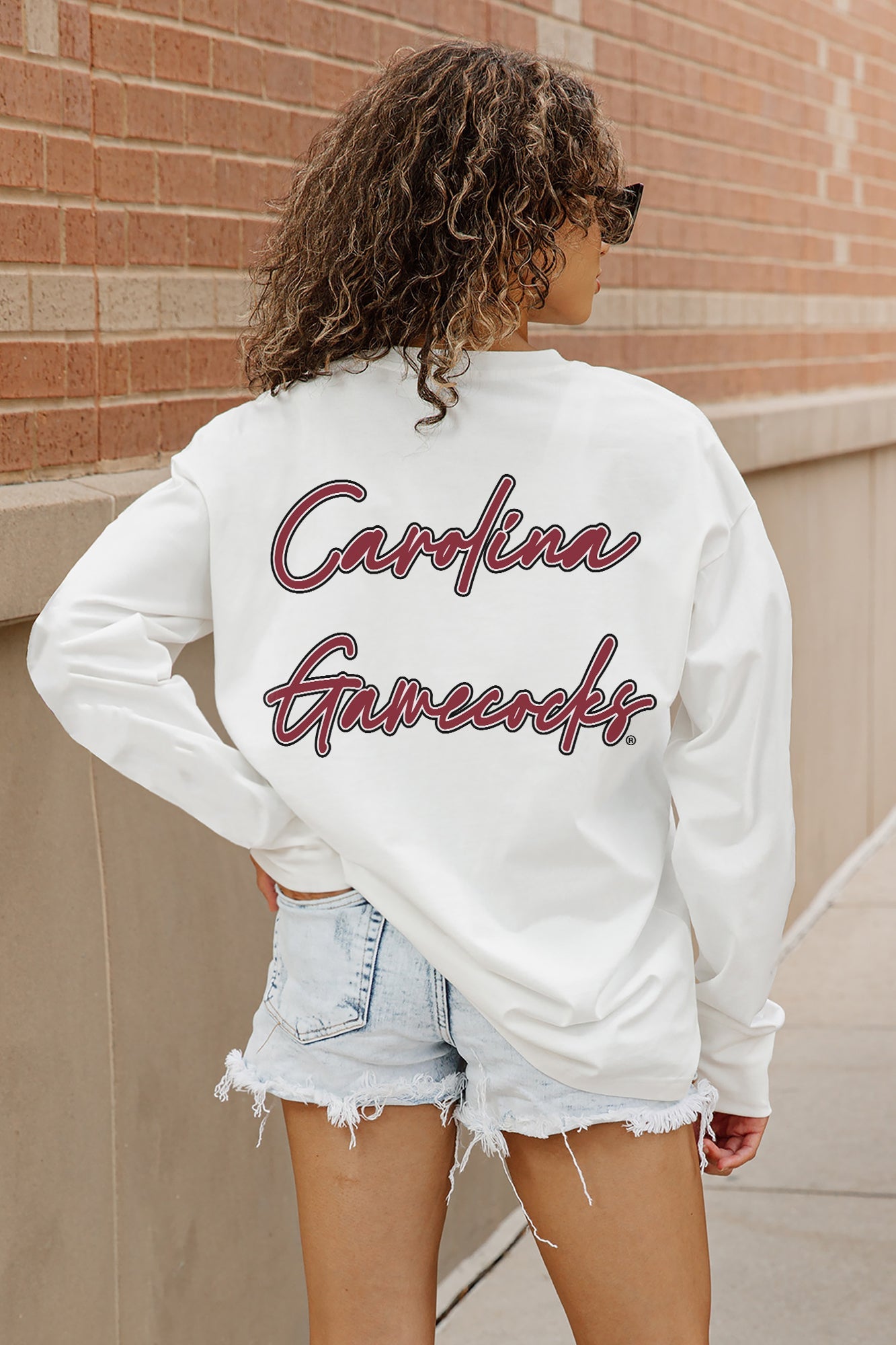 SOUTH CAROLINA GAMECOCKS DOUBLE MOVE OVERSIZED LONG SLEEVE TEE WITH RIBBED NECKLINE AND CUFFS