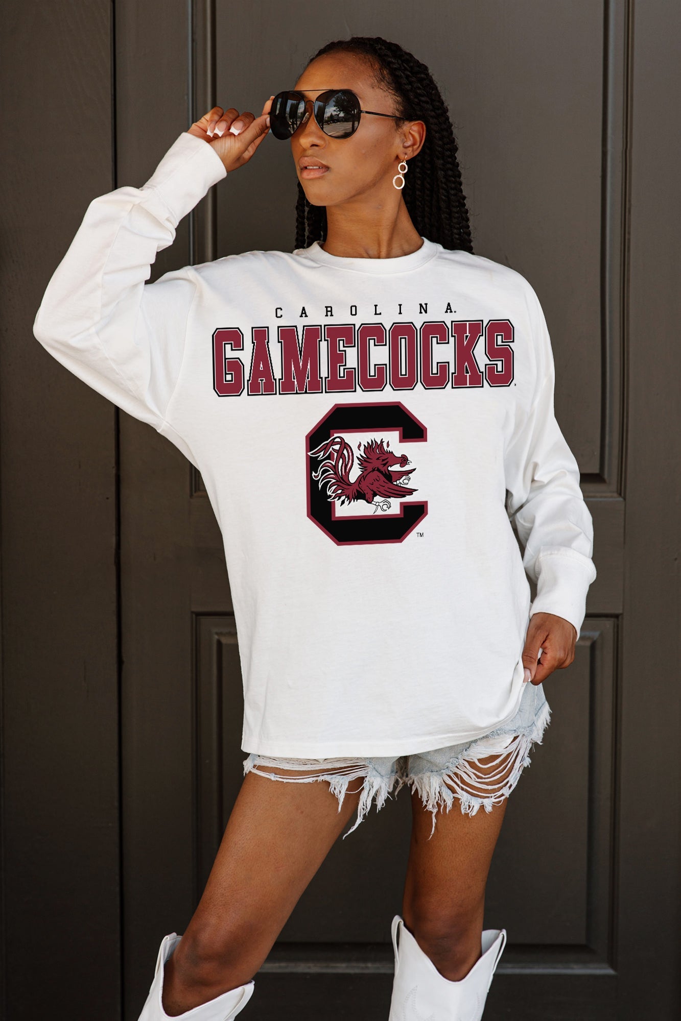 SOUTH CAROLINA GAMECOCKS BIG GOALS OVERSIZED LONG SLEEVE TEE WITH RIBBED NECKLINE AND CUFFS