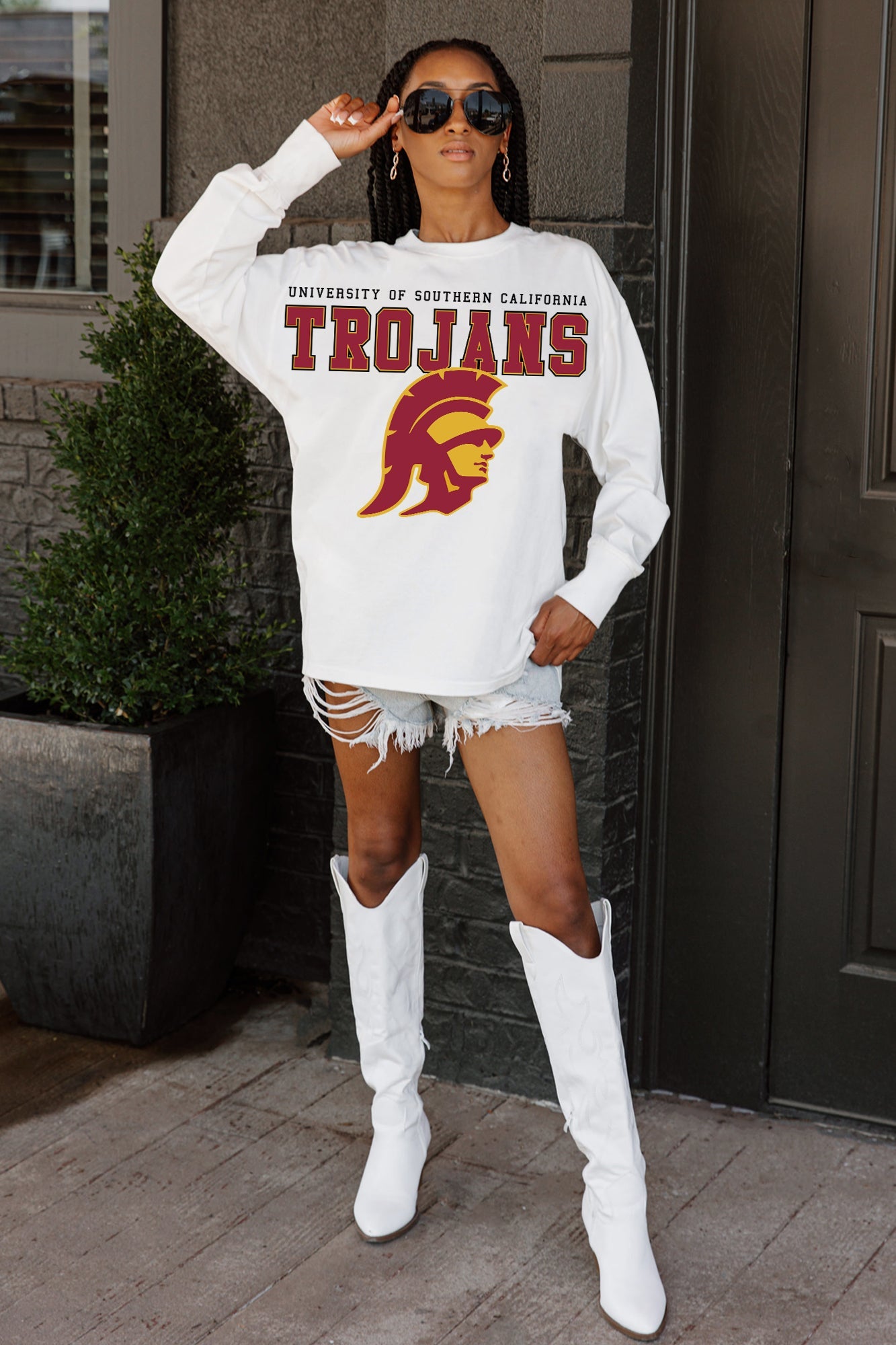 USC TROJANS BIG GOALS OVERSIZED LONG SLEEVE TEE WITH RIBBED NECKLINE AND CUFFS