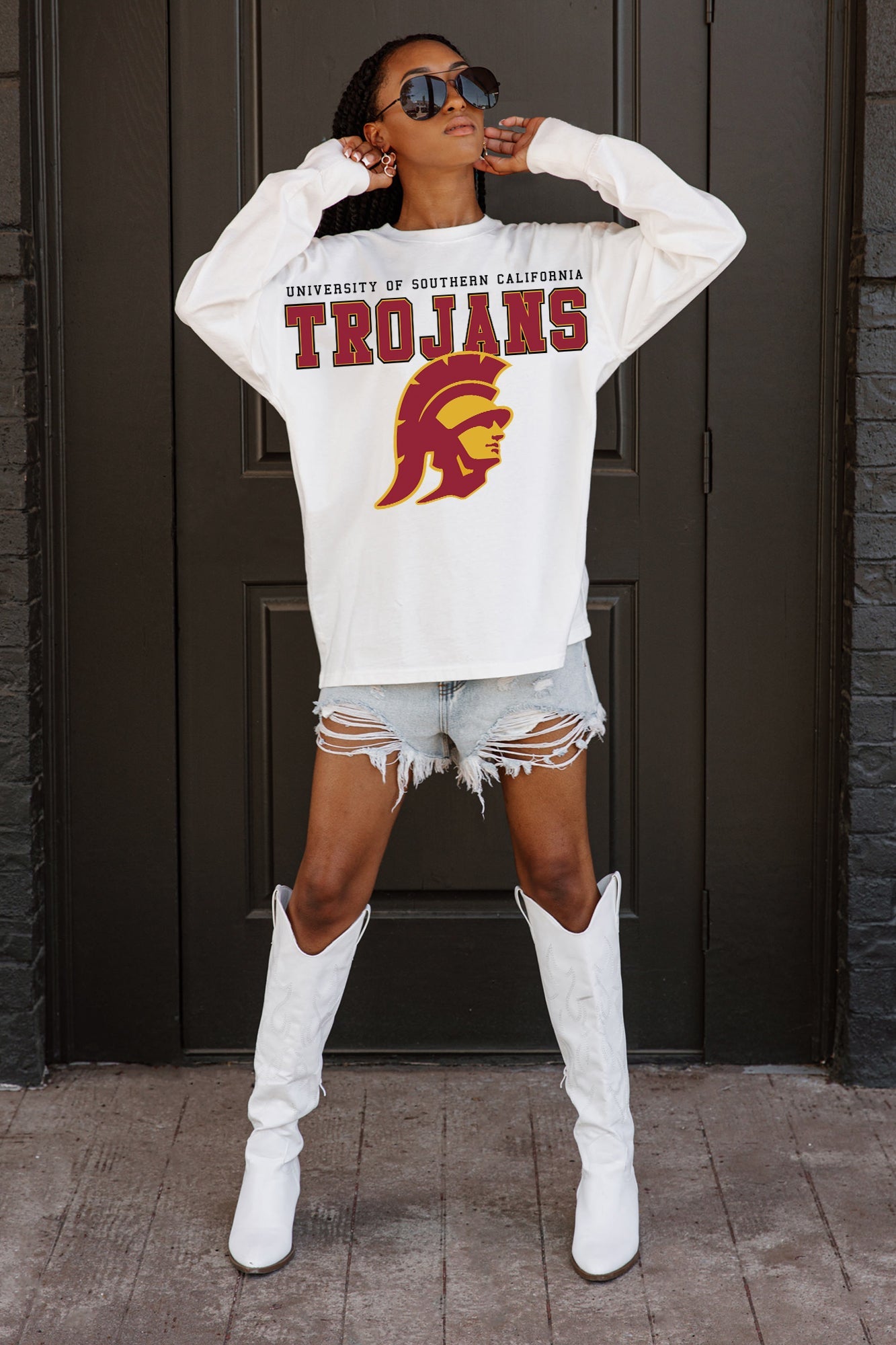 USC TROJANS BIG GOALS OVERSIZED LONG SLEEVE TEE WITH RIBBED NECKLINE AND CUFFS