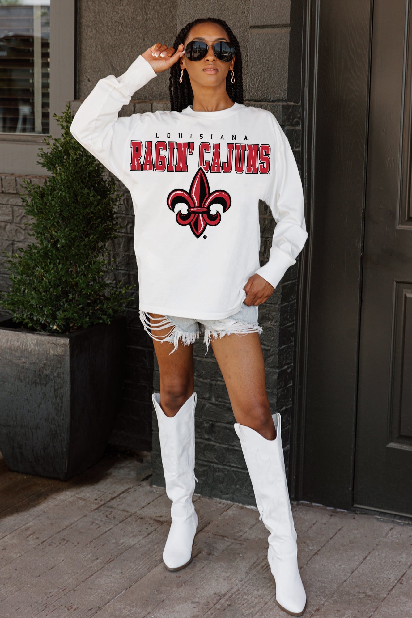 LOUISIANA RAGIN' CAJUNS BIG GOALS OVERSIZED LONG SLEEVE TEE WITH RIBBED NECKLINE AND CUFFS