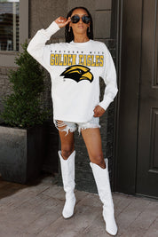 SOUTHERN MISS GOLDEN EAGLES BIG GOALS OVERSIZED LONG SLEEVE TEE WITH RIBBED NECKLINE AND CUFFS