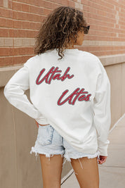 UTAH UTES DOUBLE MOVE OVERSIZED LONG SLEEVE TEE WITH RIBBED NECKLINE AND CUFFS