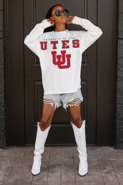 UTAH UTES BIG GOALS OVERSIZED LONG SLEEVE TEE WITH RIBBED NECKLINE AND CUFFS