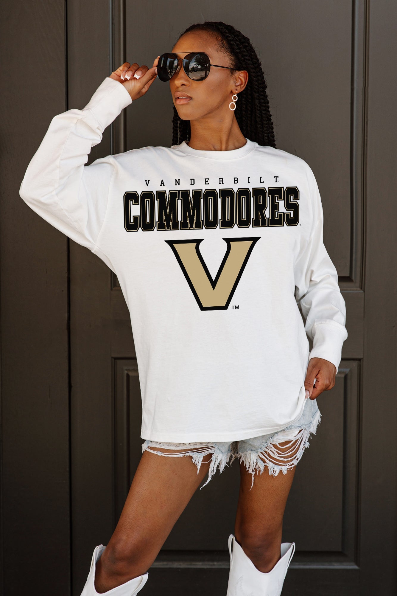 VANDERBILT COMMODORES BIG GOALS OVERSIZED LONG SLEEVE TEE WITH RIBBED NECKLINE AND CUFFS