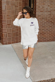 WASHINGTON HUSKIES DOUBLE MOVE OVERSIZED LONG SLEEVE TEE WITH RIBBED NECKLINE AND CUFFS