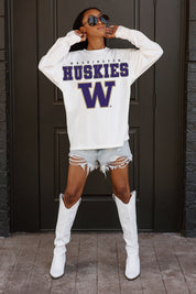 WASHINGTON HUSKIES BIG GOALS OVERSIZED LONG SLEEVE TEE WITH RIBBED NECKLINE AND CUFFS