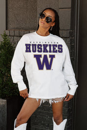WASHINGTON HUSKIES BIG GOALS OVERSIZED LONG SLEEVE TEE WITH RIBBED NECKLINE AND CUFFS