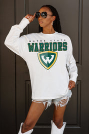 WAYNE STATE WARRIORS BIG GOALS OVERSIZED LONG SLEEVE TEE WITH RIBBED NECKLINE AND CUFFS