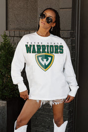 WAYNE STATE WARRIORS BIG GOALS OVERSIZED LONG SLEEVE TEE WITH RIBBED NECKLINE AND CUFFS