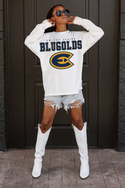 WISCONSIN-EAU CLAIRE BLUGOLDS BIG GOALS OVERSIZED LONG SLEEVE TEE WITH RIBBED NECKLINE AND CUFFS