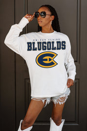 WISCONSIN-EAU CLAIRE BLUGOLDS BIG GOALS OVERSIZED LONG SLEEVE TEE WITH RIBBED NECKLINE AND CUFFS