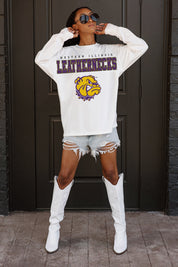 WESTERN ILLINOIS LEATHERNECKS BIG GOALS OVERSIZED LONG SLEEVE TEE WITH RIBBED NECKLINE AND CUFFS