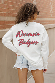 WISCONSIN BADGERS DOUBLE MOVE OVERSIZED LONG SLEEVE TEE WITH RIBBED NECKLINE AND CUFFS