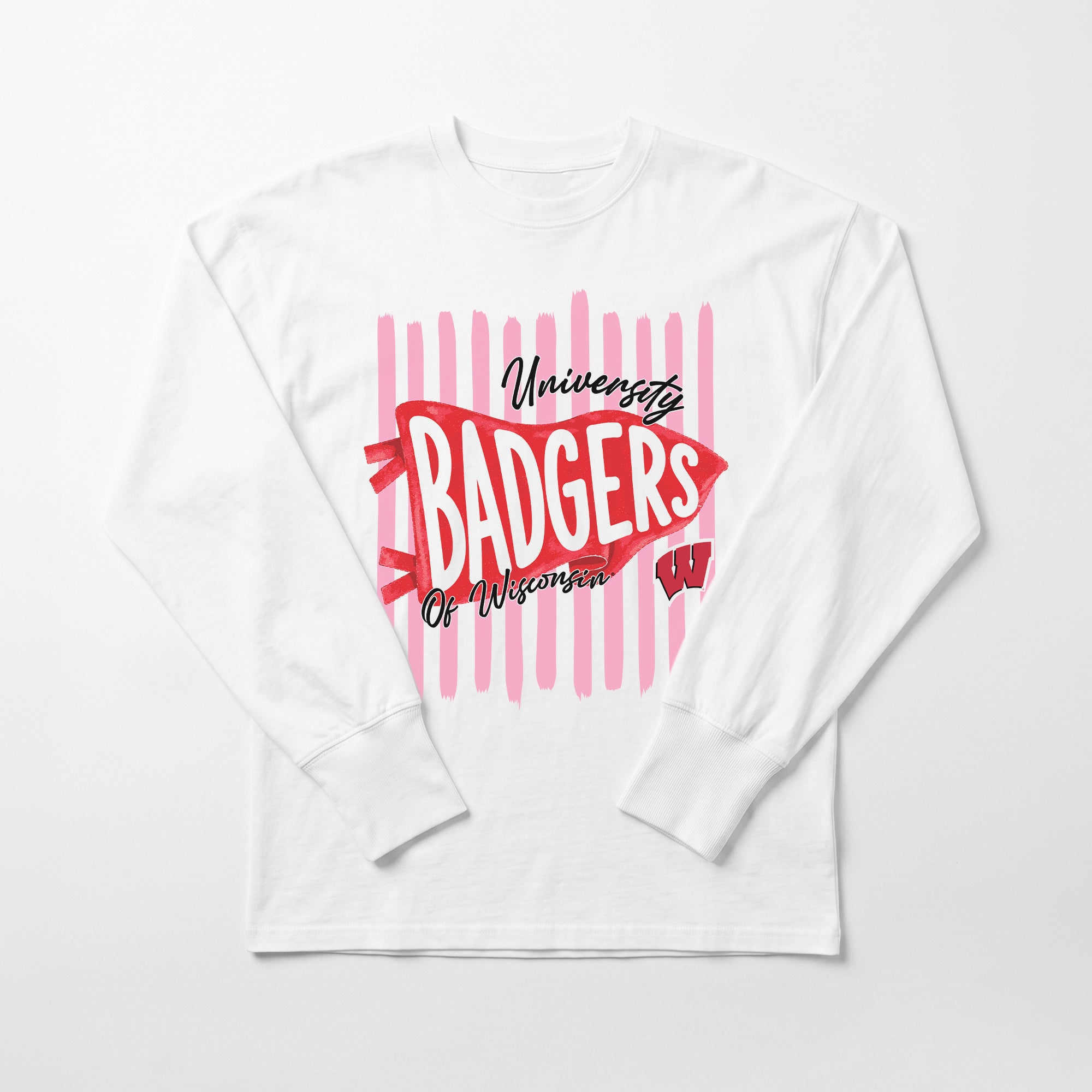 WISCONSIN BADGERS RALLY STRIPE ESSENTIAL RELAXED FIT LONG SLEEVE TEE