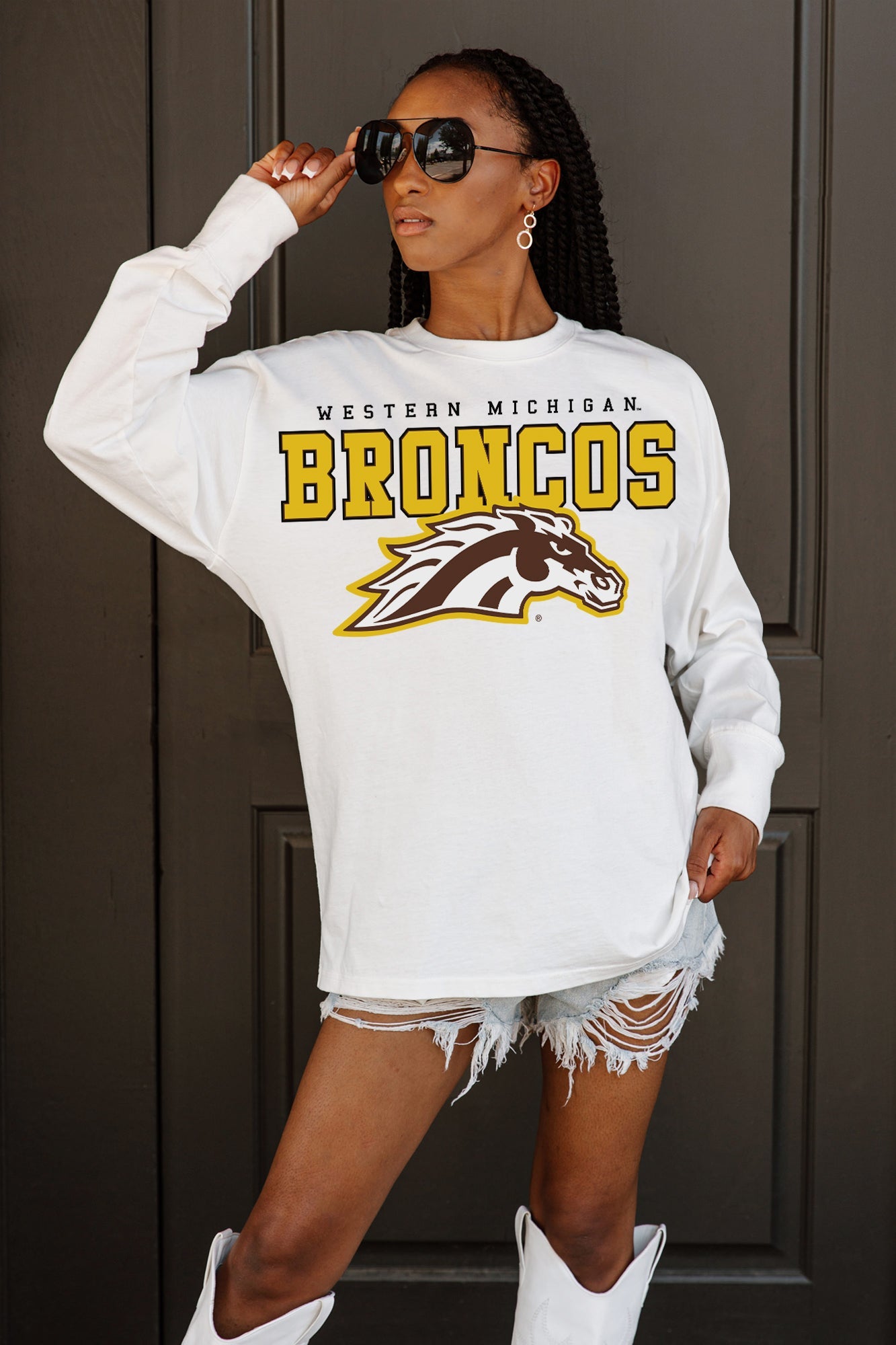 WESTERN MICHIGAN BRONCOS BIG GOALS OVERSIZED LONG SLEEVE TEE WITH RIBBED NECKLINE AND CUFFS