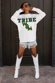 White William & Mary Tribe Big Goals Oversized Long Sleeve Tee - On Model Front Close-Up | Gameday Couture - SOHO