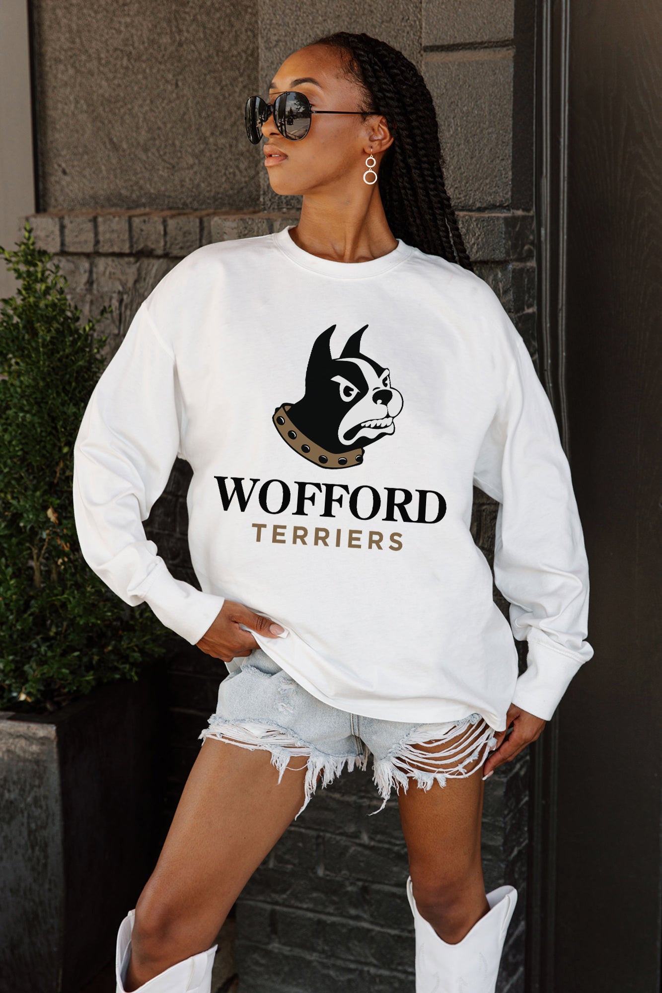 WOFFORD COLLEGE TERRIERS BIG GOALS OVERSIZED LONG SLEEVE TEE WITH RIBBED NECKLINE AND CUFFS