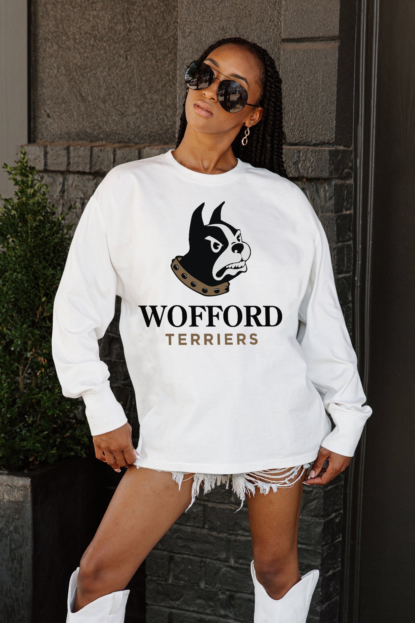 WOFFORD COLLEGE TERRIERS BIG GOALS OVERSIZED LONG SLEEVE TEE WITH RIBBED NECKLINE AND CUFFS