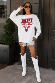 WORCESTER POLYTECHNIC INSTITUTE GOATS BIG GOALS OVERSIZED LONG SLEEVE TEE WITH RIBBED NECKLINE AND CUFFS