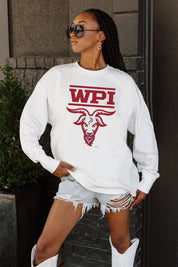 WORCESTER POLYTECHNIC INSTITUTE GOATS BIG GOALS OVERSIZED LONG SLEEVE TEE WITH RIBBED NECKLINE AND CUFFS