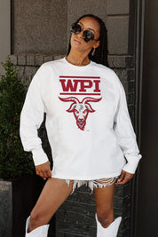 WORCESTER POLYTECHNIC INSTITUTE GOATS BIG GOALS OVERSIZED LONG SLEEVE TEE WITH RIBBED NECKLINE AND CUFFS
