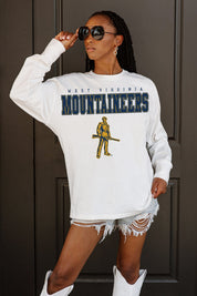 WEST VIRGINIA MOUNTAINEERS BIG GOALS OVERSIZED LONG SLEEVE TEE WITH RIBBED NECKLINE AND CUFFS