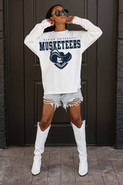 XAVIER MUSKETEERS BIG GOALS OVERSIZED LONG SLEEVE TEE WITH RIBBED NECKLINE AND CUFFS