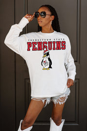 YOUNGSTOWN STATE PENGUINS BIG GOALS OVERSIZED LONG SLEEVE TEE WITH RIBBED NECKLINE AND CUFFS