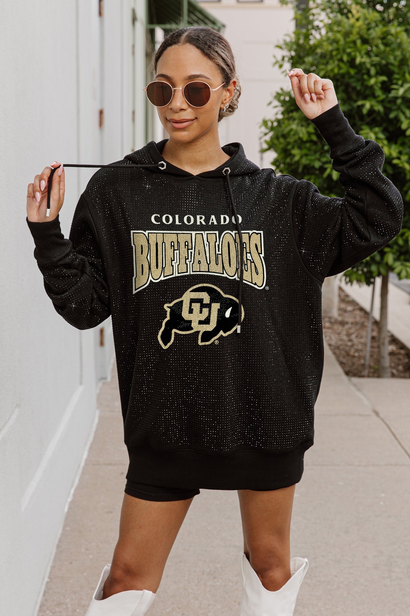 COLORADO BUFFALOES SIDELINE SHIMMER ALL-OVER MICRO-RHINESTONE SPARKLE HOODED SWEATSHIRT