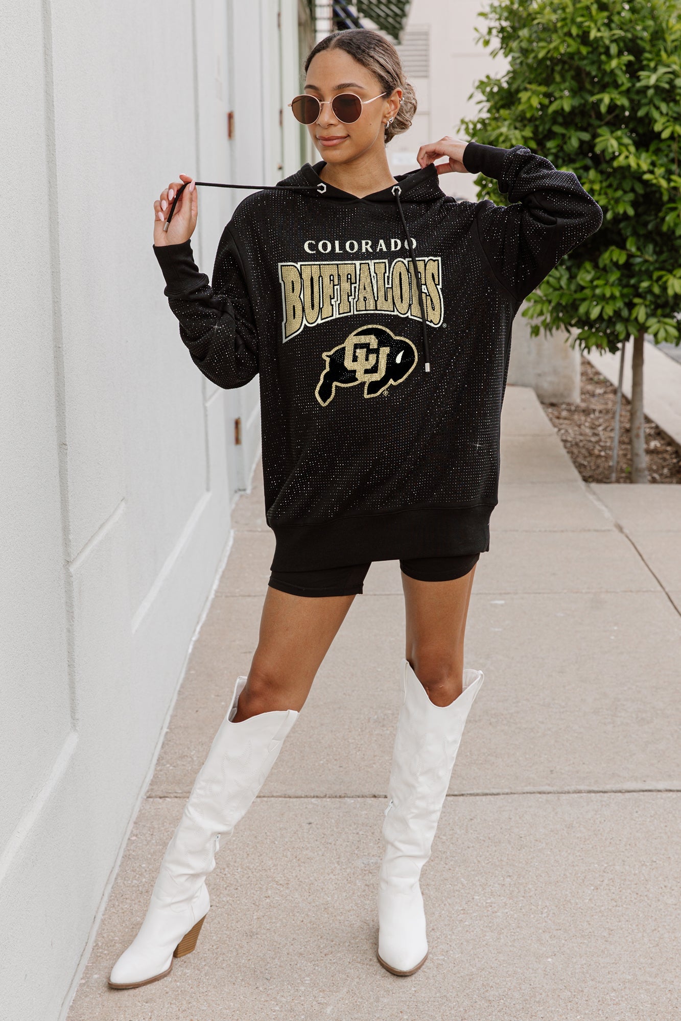 COLORADO BUFFALOES SIDELINE SHIMMER ALL-OVER MICRO-RHINESTONE SPARKLE HOODED SWEATSHIRT