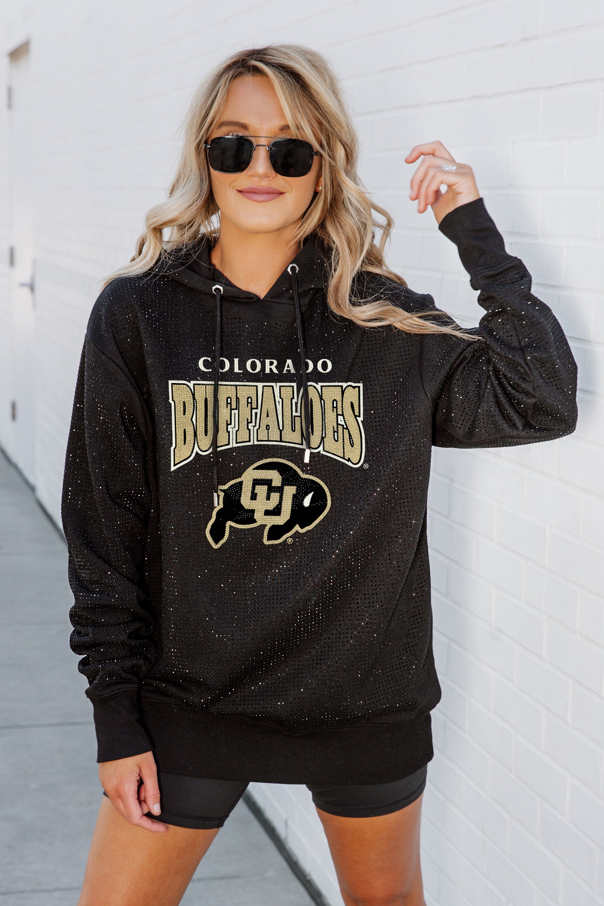 COLORADO BUFFALOES SIDELINE SHIMMER ALL-OVER MICRO-RHINESTONE SPARKLE HOODED SWEATSHIRT