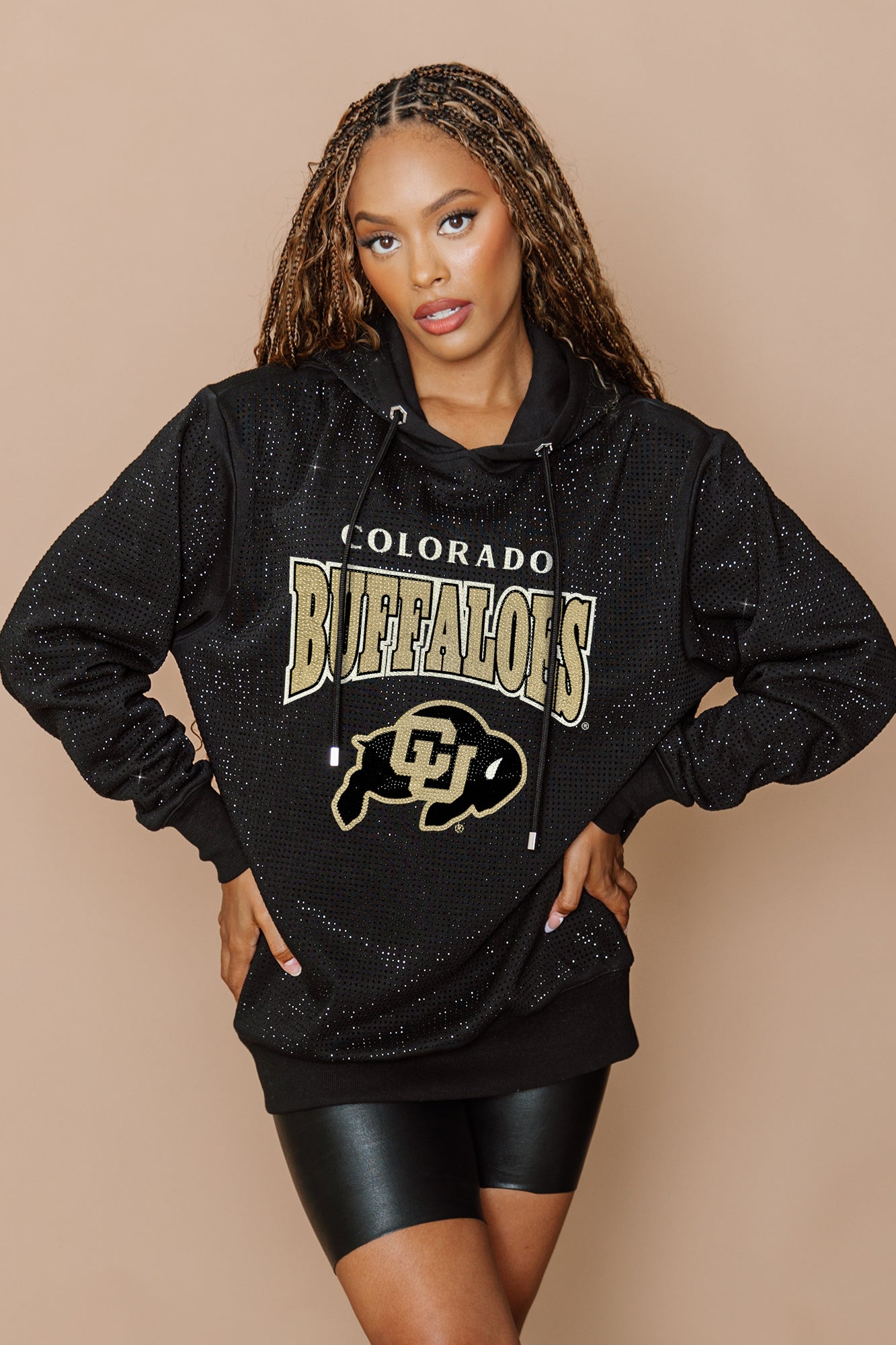 COLORADO BUFFALOES SIDELINE SHIMMER ALL-OVER MICRO-RHINESTONE SPARKLE HOODED SWEATSHIRT