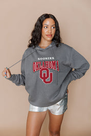OKLAHOMA SOONERS SIDELINE SHIMMER ALL-OVER MICRO-RHINESTONE SPARKLE HOODED SWEATSHIRT