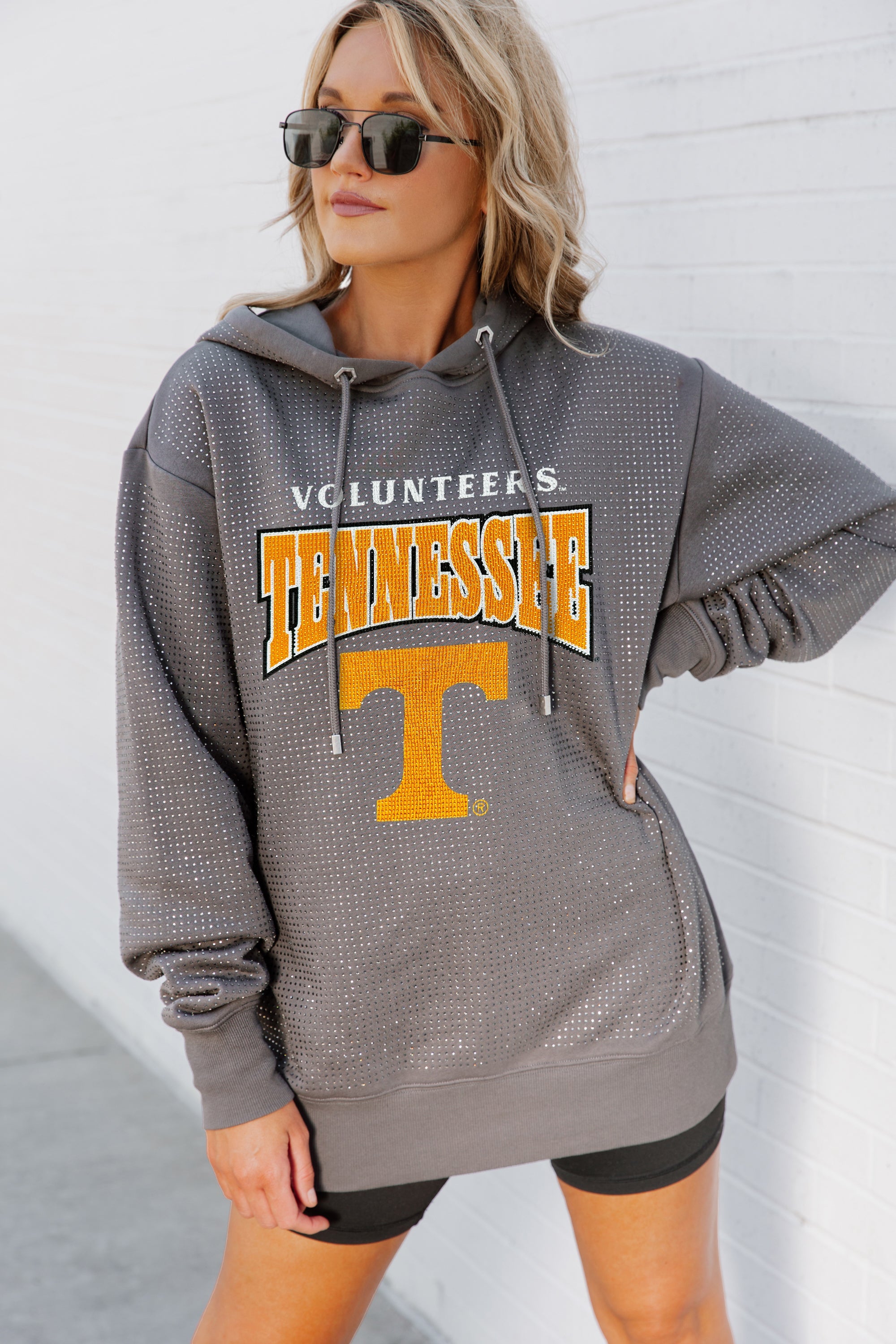 TENNESSEE VOLUNTEERS SIDELINE SHIMMER ALL-OVER MICRO-RHINESTONE SPARKLE HOODED SWEATSHIRT