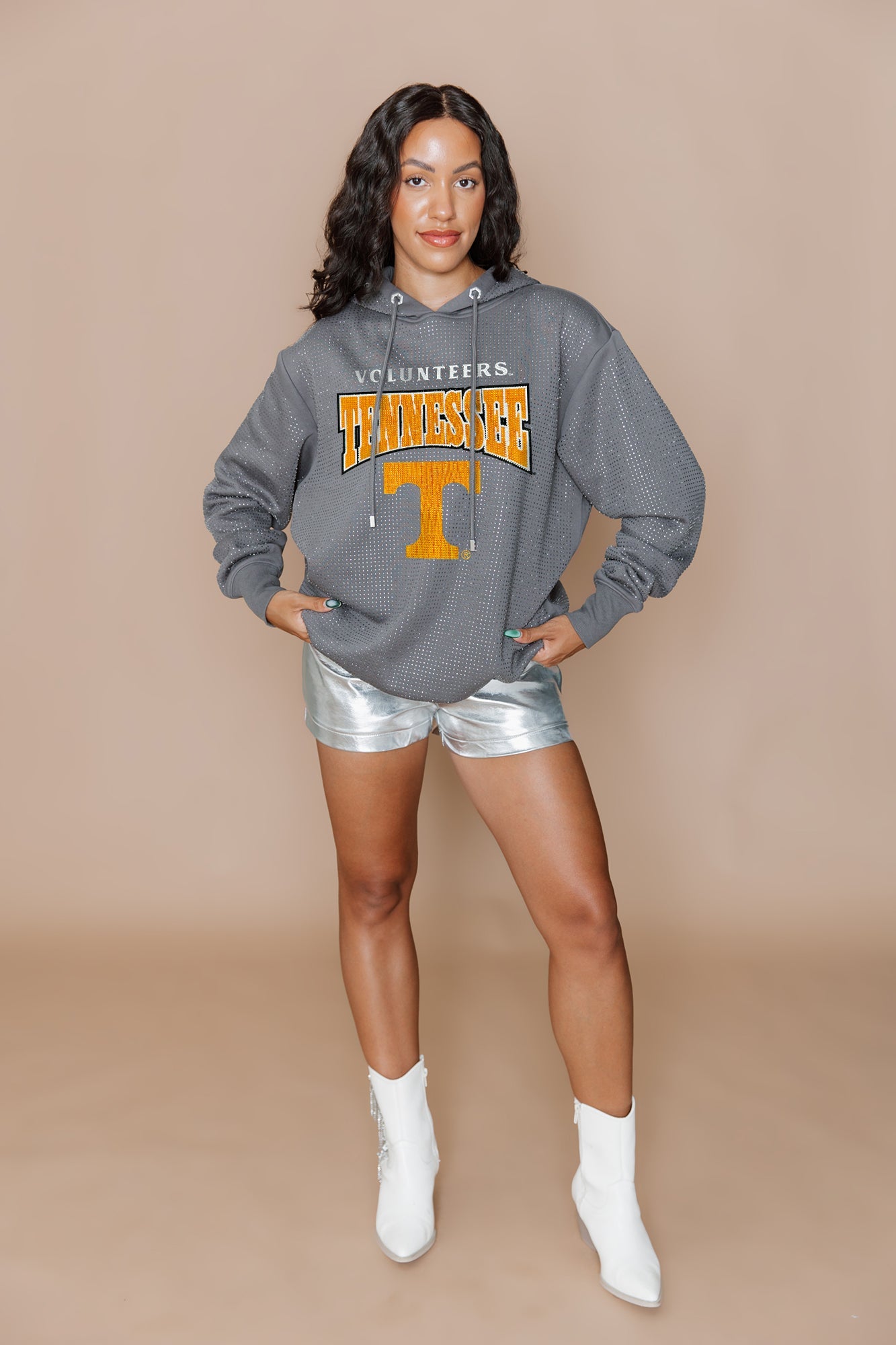 TENNESSEE VOLUNTEERS SIDELINE SHIMMER ALL-OVER MICRO-RHINESTONE SPARKLE HOODED SWEATSHIRT