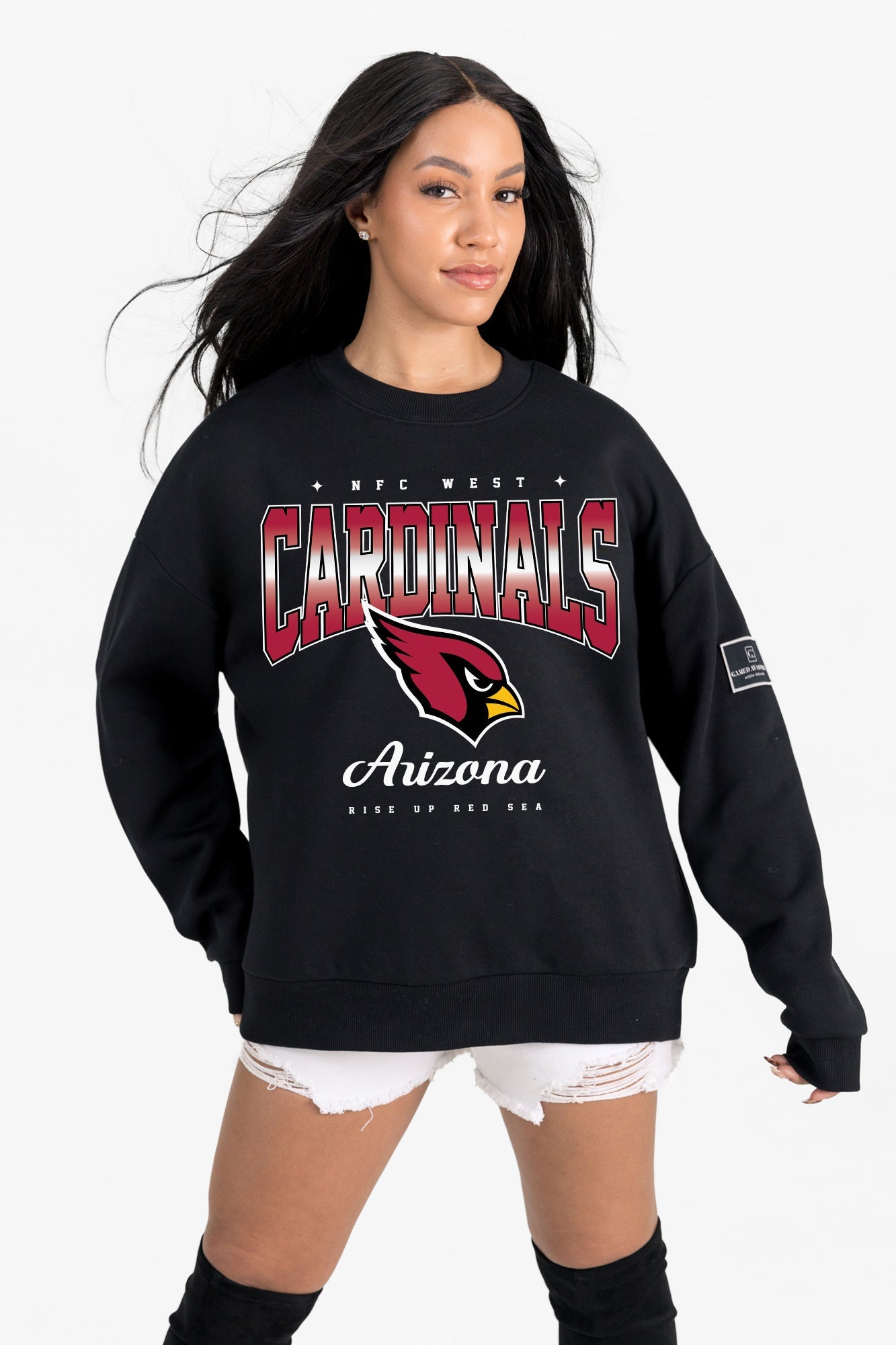ARIZONA CARDINALS POWERHOUSE PLAY BLACK LABEL PREMIUM FLEECE CREW SWEATSHIRT