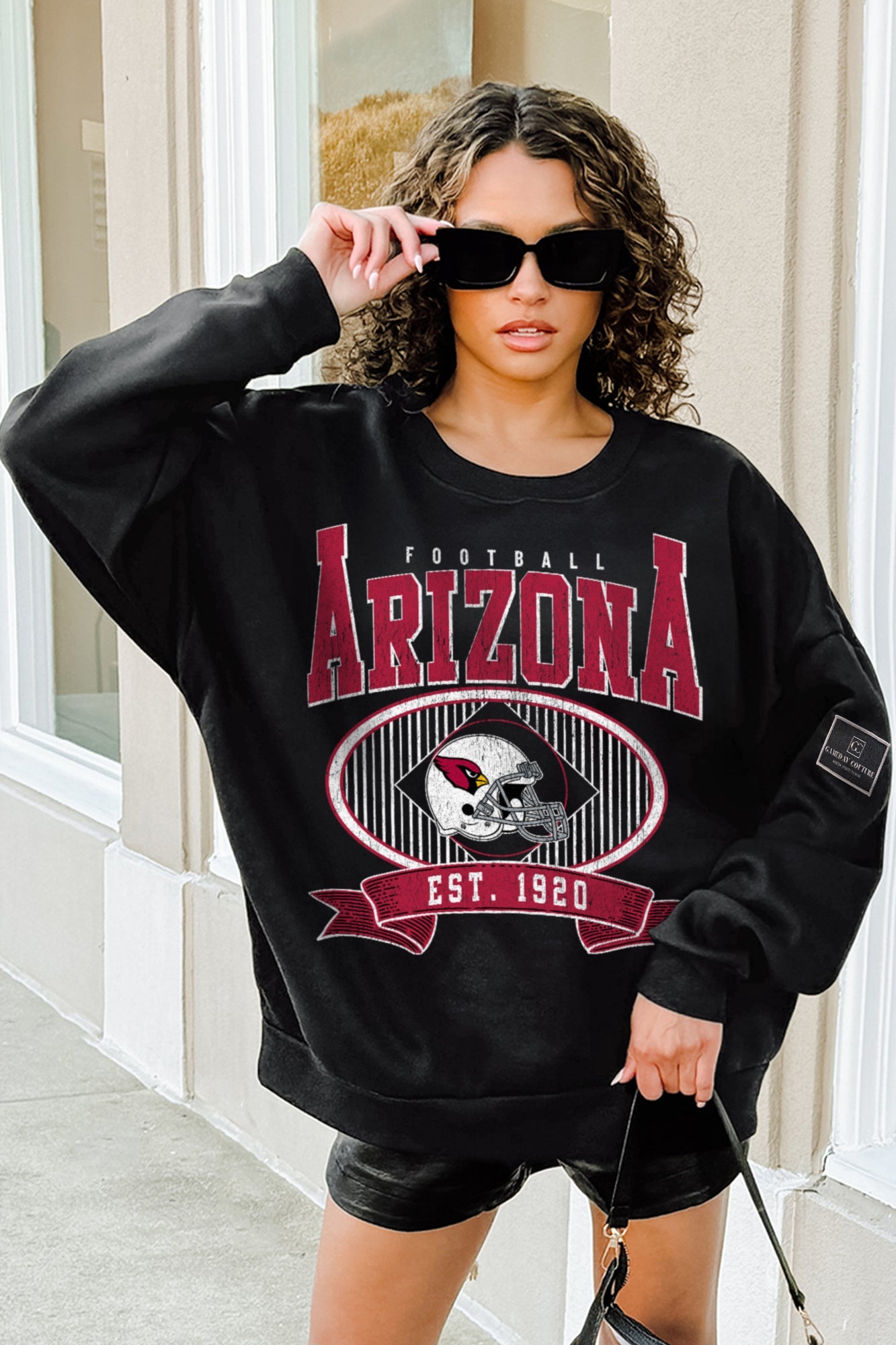 ARIZONA CARDINALS BOLD CHEERS BLACK LABEL PREMIUM FLEECE CREW SWEATSHIRT