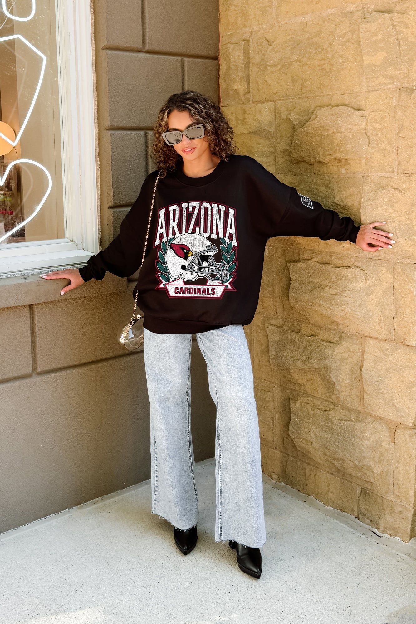 ARIZONA CARDINALS VICTORY LANE BLACK LABEL PREMIUM FLEECE CREW SWEATSHIRT