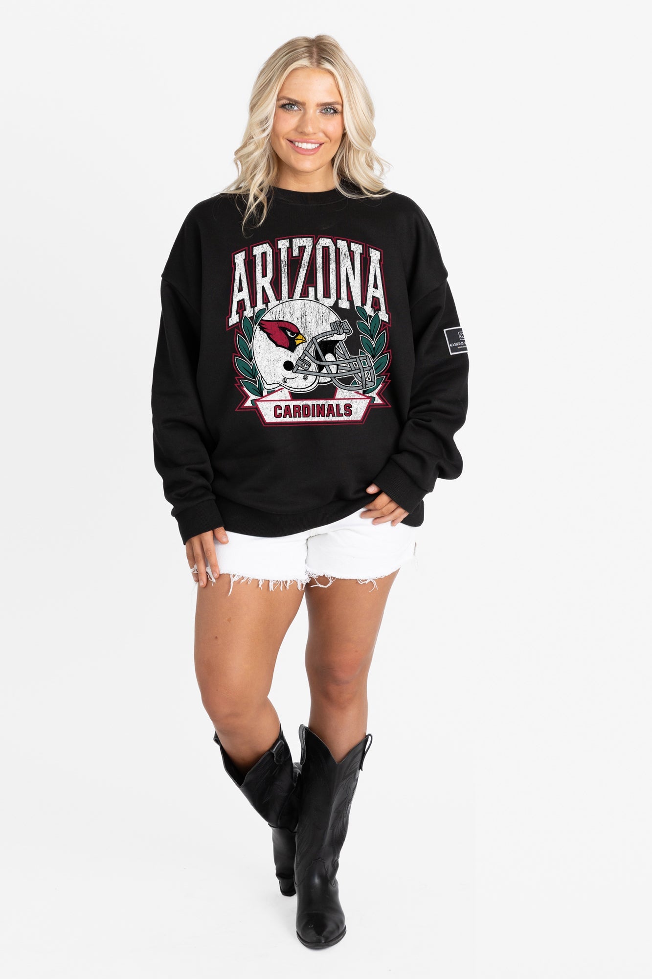 ARIZONA CARDINALS VICTORY LANE BLACK LABEL PREMIUM FLEECE CREW SWEATSHIRT