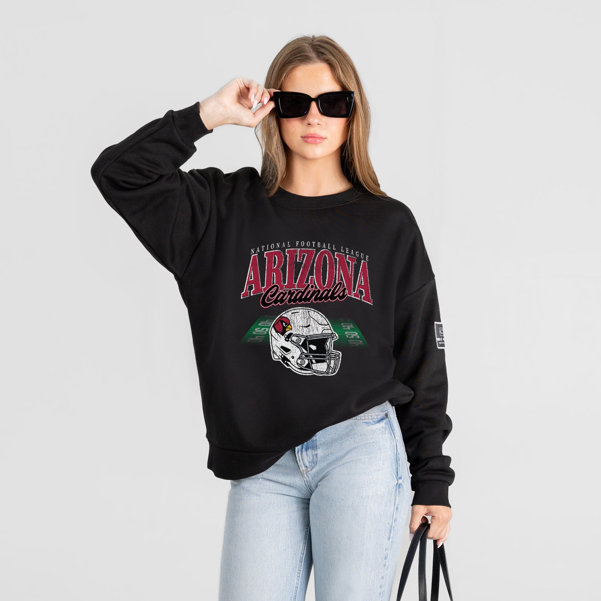 ARIZONA CARDINALS FIELD FOCUS BLACK LABEL PREMIUM FLEECE DROP SHOULDER CREWNECK