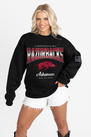 ARKANSAS RAZORBACKS POWERHOUSE PLAY BLACK LABEL PREMIUM FLEECE CREW SWEATSHIRT